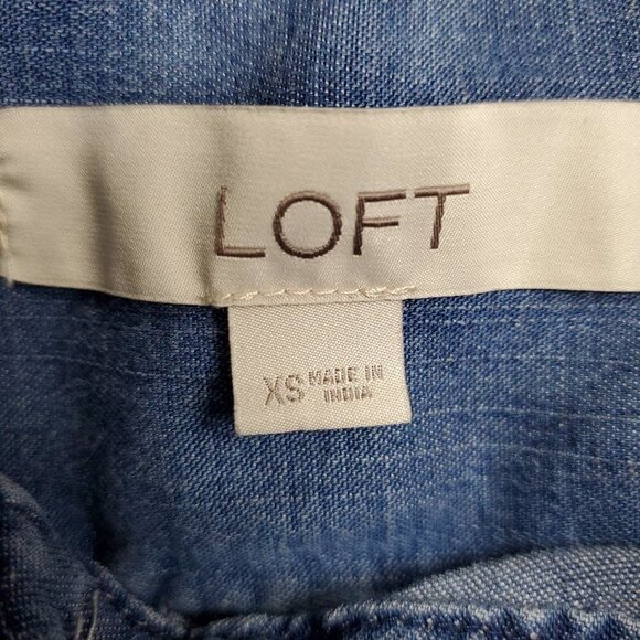 💎Loft Long Sleeve Button Down Ruffle Band Denim Top - Picture 2 of 5